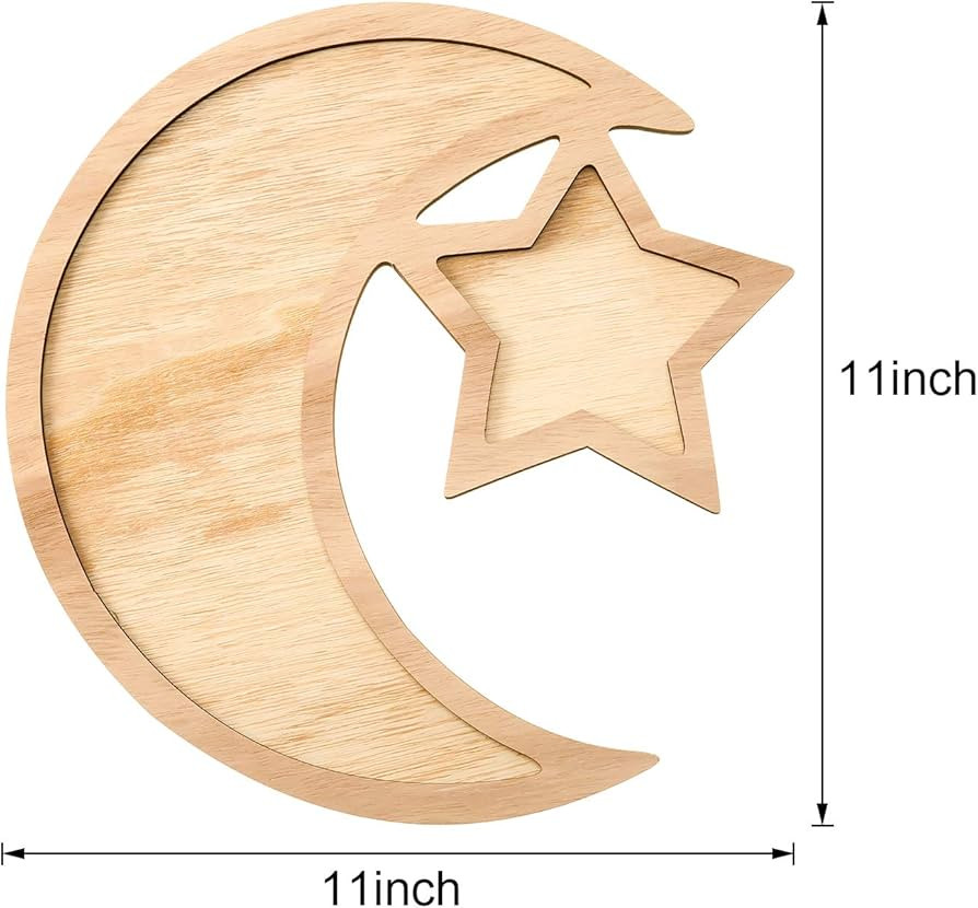 2 Sets Ramadan Wood Tray Moon Wooden Star Tableware Eid Mubarak Party Serving Tableware for Break... | Amazon (US)