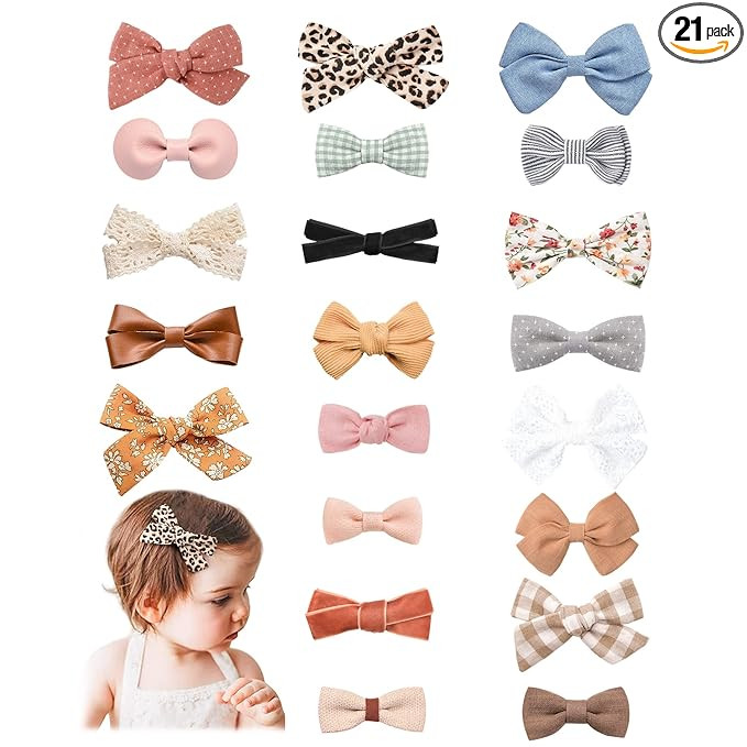 Jesries 21 Pack Baby Girls Hair Clips Bows Fully Lined Non Slip Barrettes for Fine Handmade Hair ... | Amazon (US)