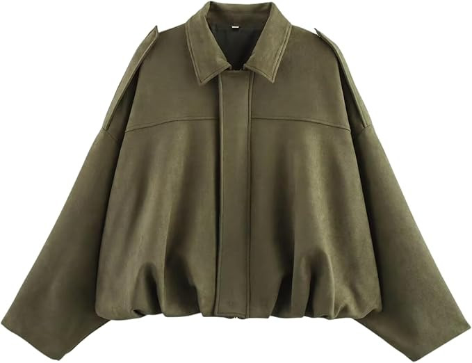 Women’s Faux Suede Bomber Jacket, Oversized Casual Lapel Pilot Coat, Long Sleeves Streetwear Ou... | Amazon (US)