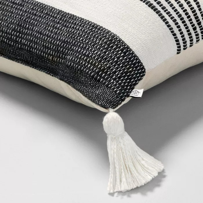 18" x 18" Center Stripes Tassel Throw Pillow Railroad Gray - Hearth & Hand™ with Magnolia | Target