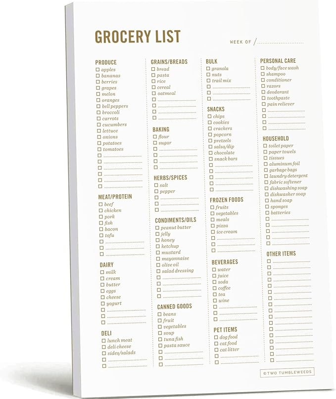 Grocery List Magnet Pad for Fridge - 6 x 9" - Grocery Shopping Checklist Notepad with Categories ... | Amazon (US)