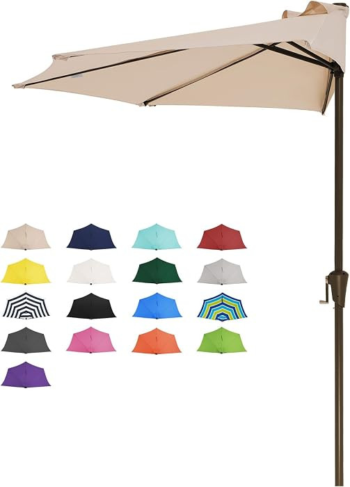 JEAREY 9ft Half Umbrella Outdoor Patio Umbrella Market Umbrellas with Crank, 1/2 Round Wall Umbre... | Amazon (US)