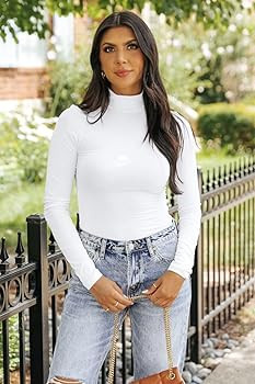 SANDERY Long Sleeve Shirts for Women Casual Mock Turtleneck Shirts Basic Ribbed Slim Fitted Cute ... | Amazon (US)