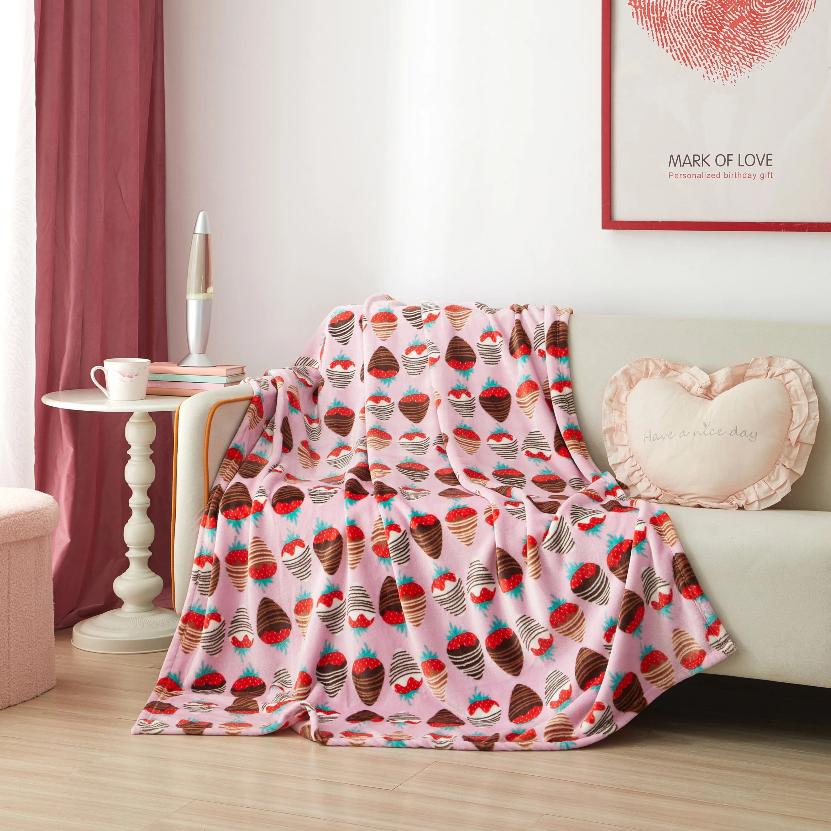Chocolate Strawberry Valentine's Day Plush Throw Blanket 50" x 60", by Way to Celebrate, All Ages | Walmart (US)