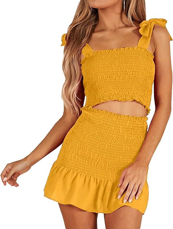 Women's Bohemian Cami Crop Top with High Waist Bodycon Skirt Two Piece Outfit Dress Suit Set | Amazon (US)
