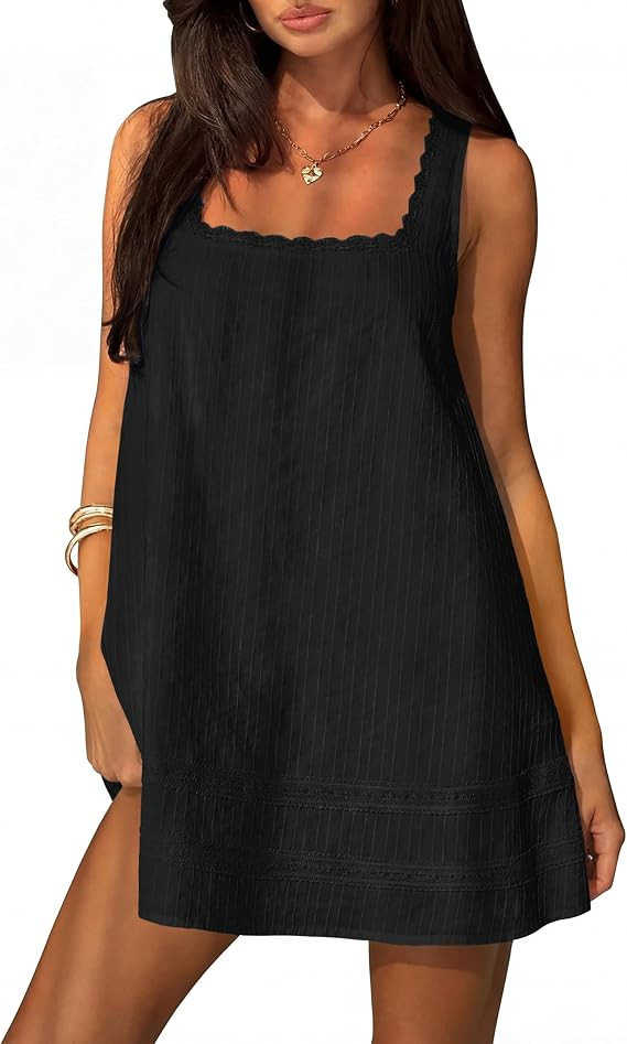 FOMELY Womens Square Neck Cotton Sundress Casual Summer Mini Dress 2026 | Sleeveless Tank Dresses... | Amazon (US)