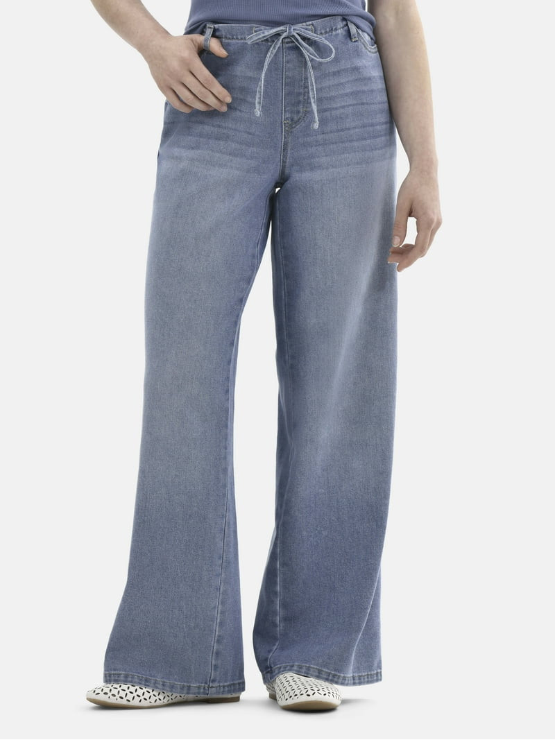 No Boundaries Mini Waistband Wide Leg Pants, 31'' Inseam, Women's | Walmart (US)