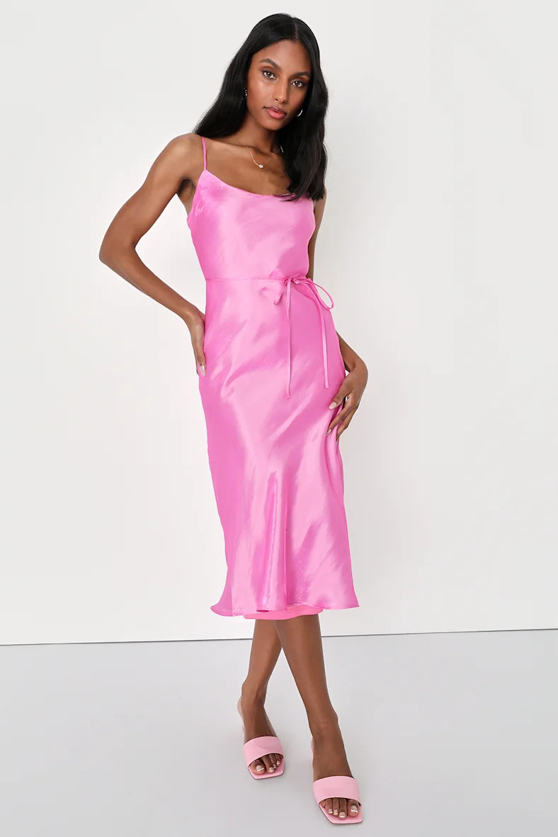 Exceptionally Chic Pink Bias Cut Lurex Slip Midi Dress | Lulus (US)