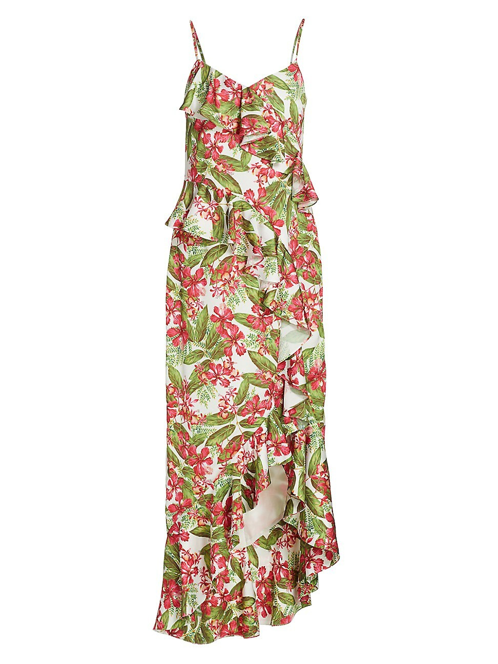 Women's Deborah Hi-Lo Ruffle Slip Dress - Scarlet Tropical Floral - Size 6 - Scarlet Tropical Floral | Saks Fifth Avenue
