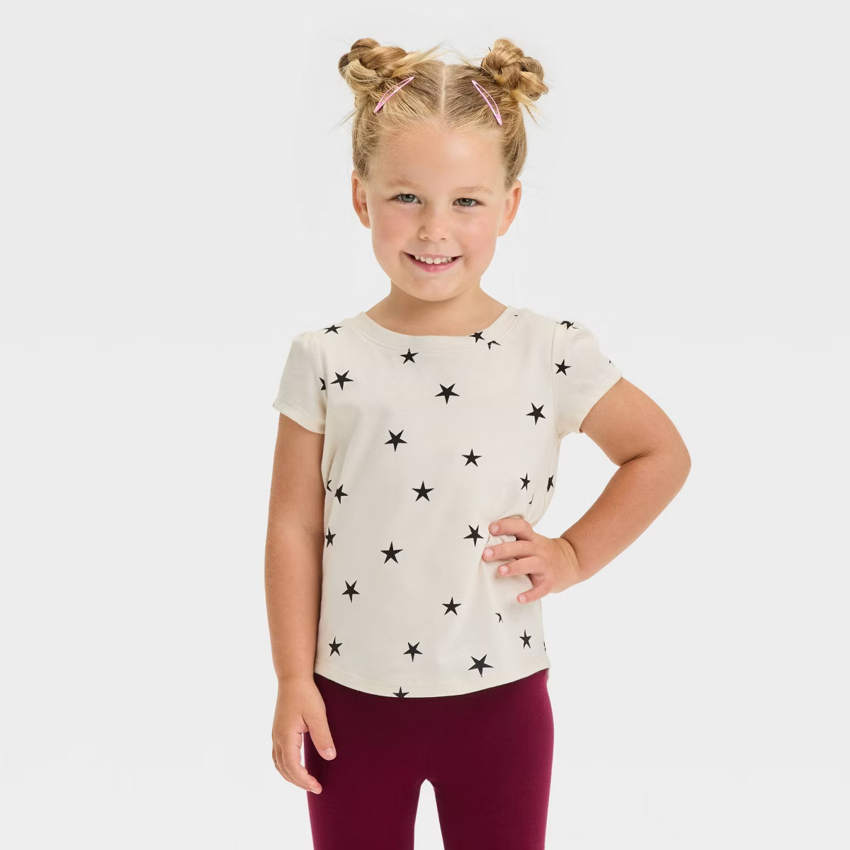 Toddler Girls' Short Sleeve Star T-Shirt - Cat & Jack™ Off-White 5T | Target