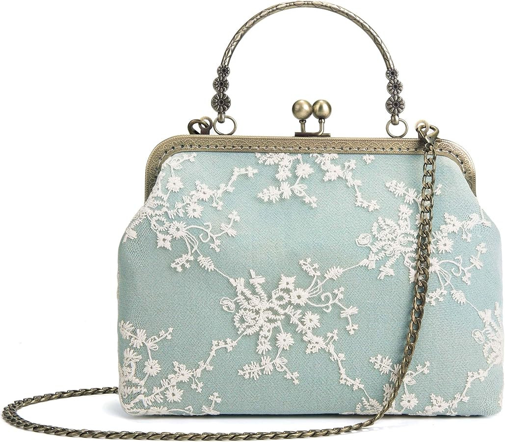 Rejolly Women Vintage Kiss Lock Top Handle Handbag Evening Purse Crossbody Shoulder Bag with Chai... | Amazon (US)
