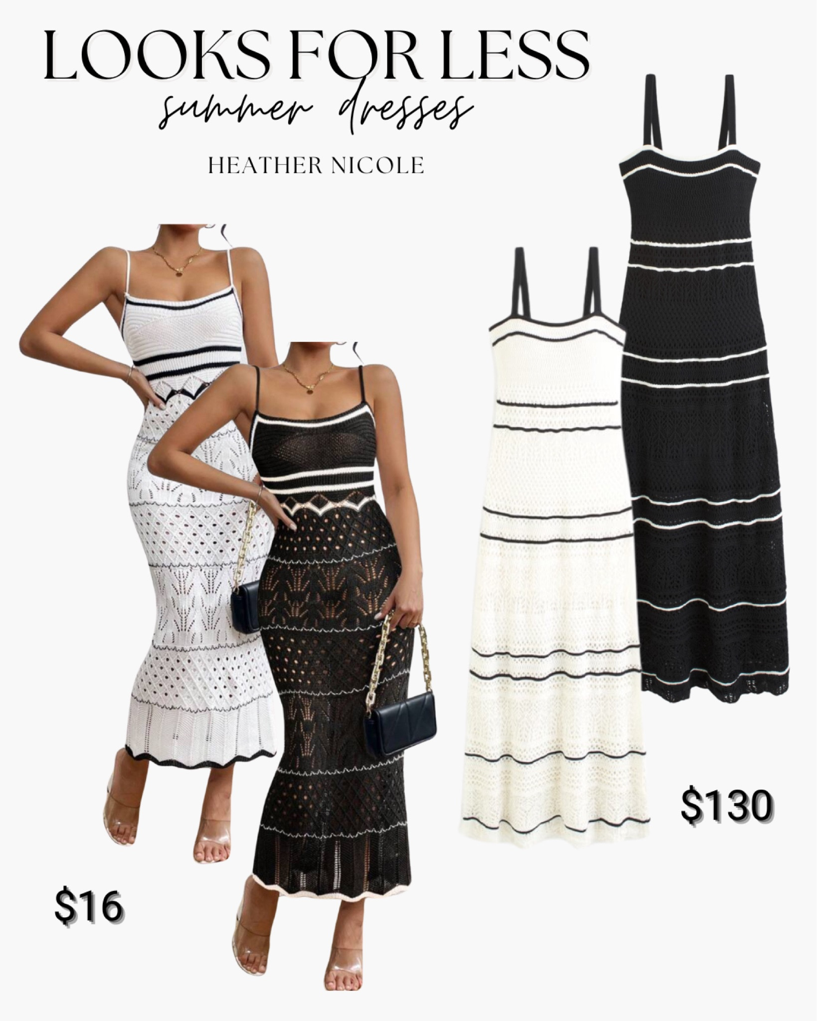 Summer dresses. Save vs splurge. Finding all the looks for less for those that want a more affordable option 🫶🏼

Summer fashion. Summer style. Crochet dresses. Maxi dresses. Resort wear. Vacation outfits. Cruise outfits. Beach wear. Affordable style. White dresses. Black dresses  

#LTKStyleTip #LTKFindsUnder50 #LTKTravel
