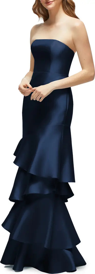 Dessy Collection Ruffle Strapless Tiered Satin Twill Gown | Nordstrom | Nordstrom