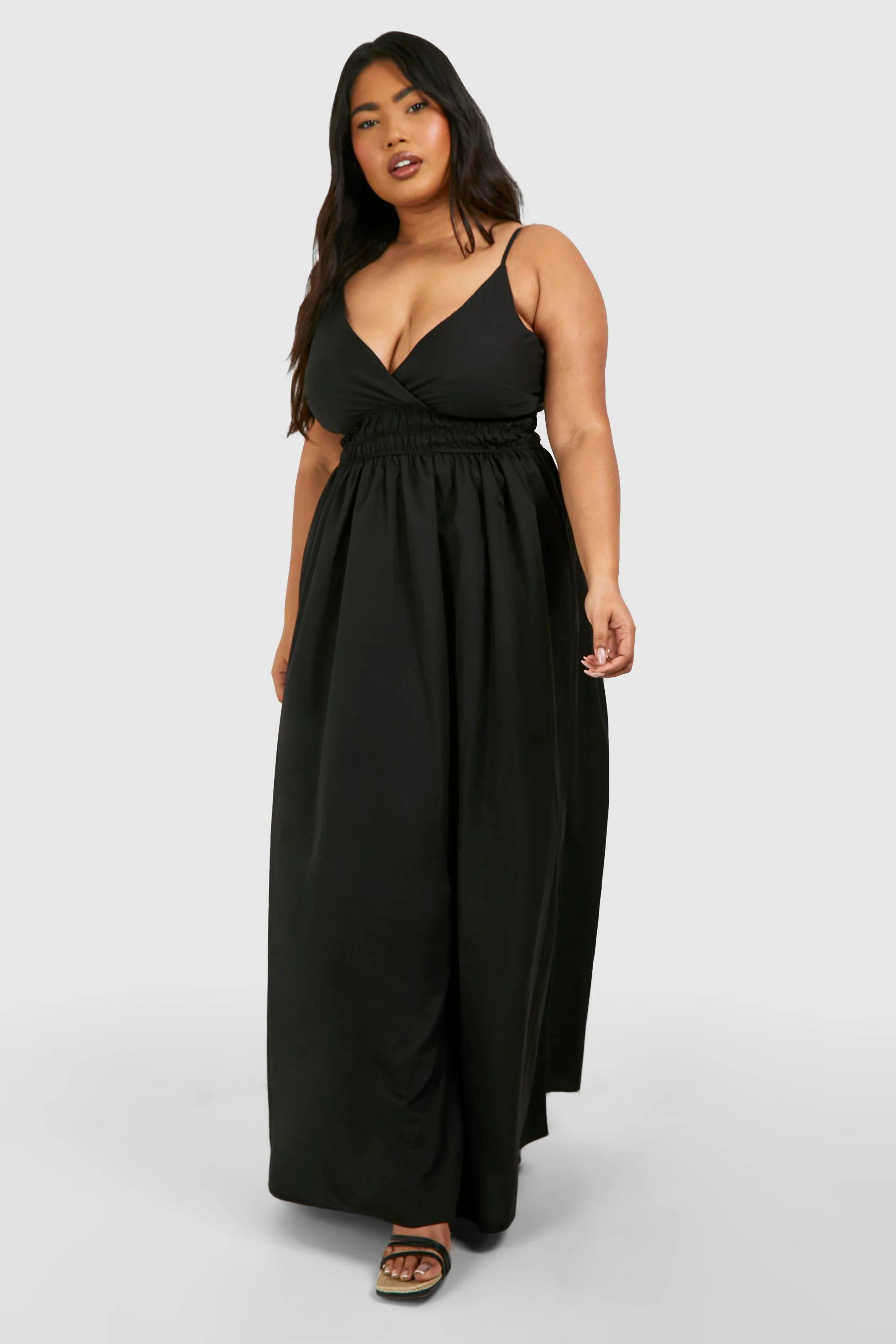 Plus Woven Shirred Waist Maxi Dress | boohoo (US & Canada)