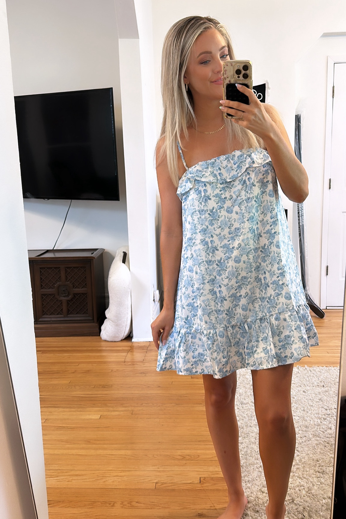 This blue vintage floral dress is so feminine and #cottagecore I’m obsessed 🫶🏼🩵 shift dress cut, so it’s flattering and endlessly comfortable with ruffle detailing and adjustable straps 

#LTKSummerSales #LTKWedding #LTKFindsUnder50