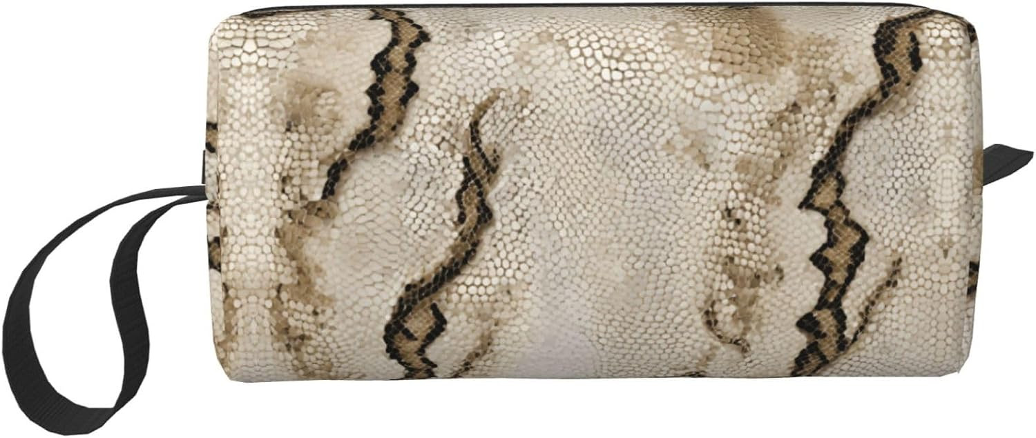 Women Nude Snake-Skins Texture Portable Cosmetic Pouch Travel Toiletry Organizer Makeup Bag | Amazon (US)