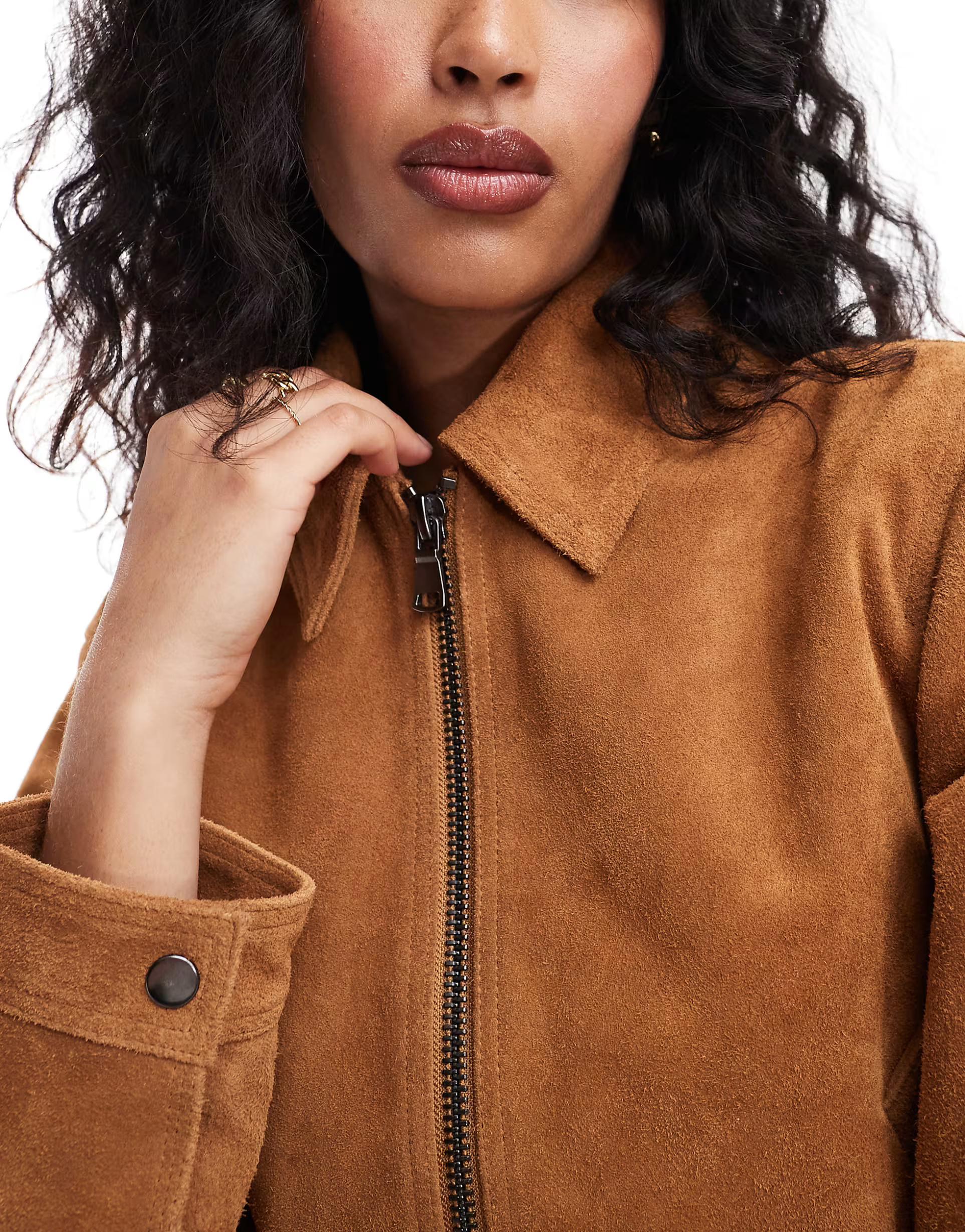 ASOS DESIGN suede top collar jacket in tan | ASOS (Global)