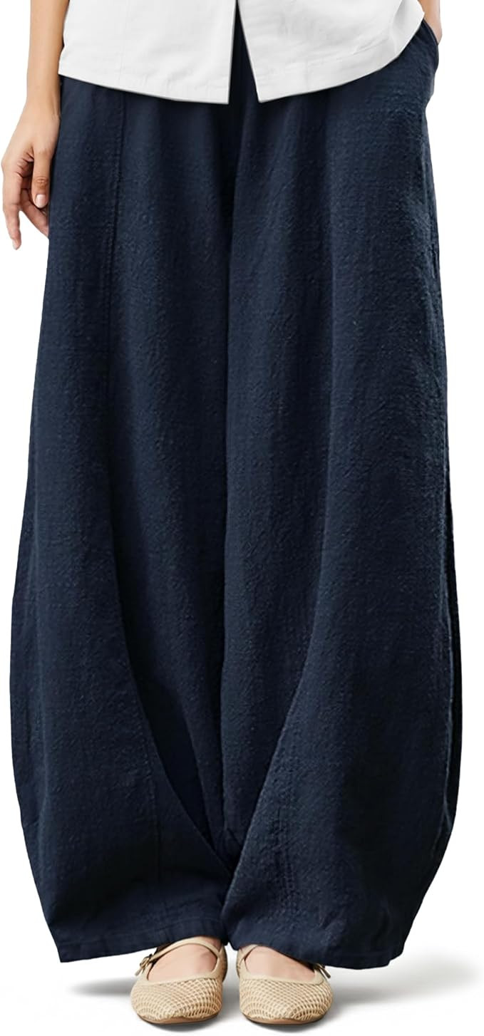 Tapata Womens 28/30/32/34 Inseam Casual Linen Pants Baggy Barrel Boho Trousers Elastic Waist Wide... | Amazon (US)