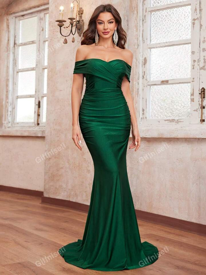 Giffniseti Women's Off Shoulder Bodycon Pleated Evening Dress For Party, Prom Elegant Formal Wedd... | SHEIN