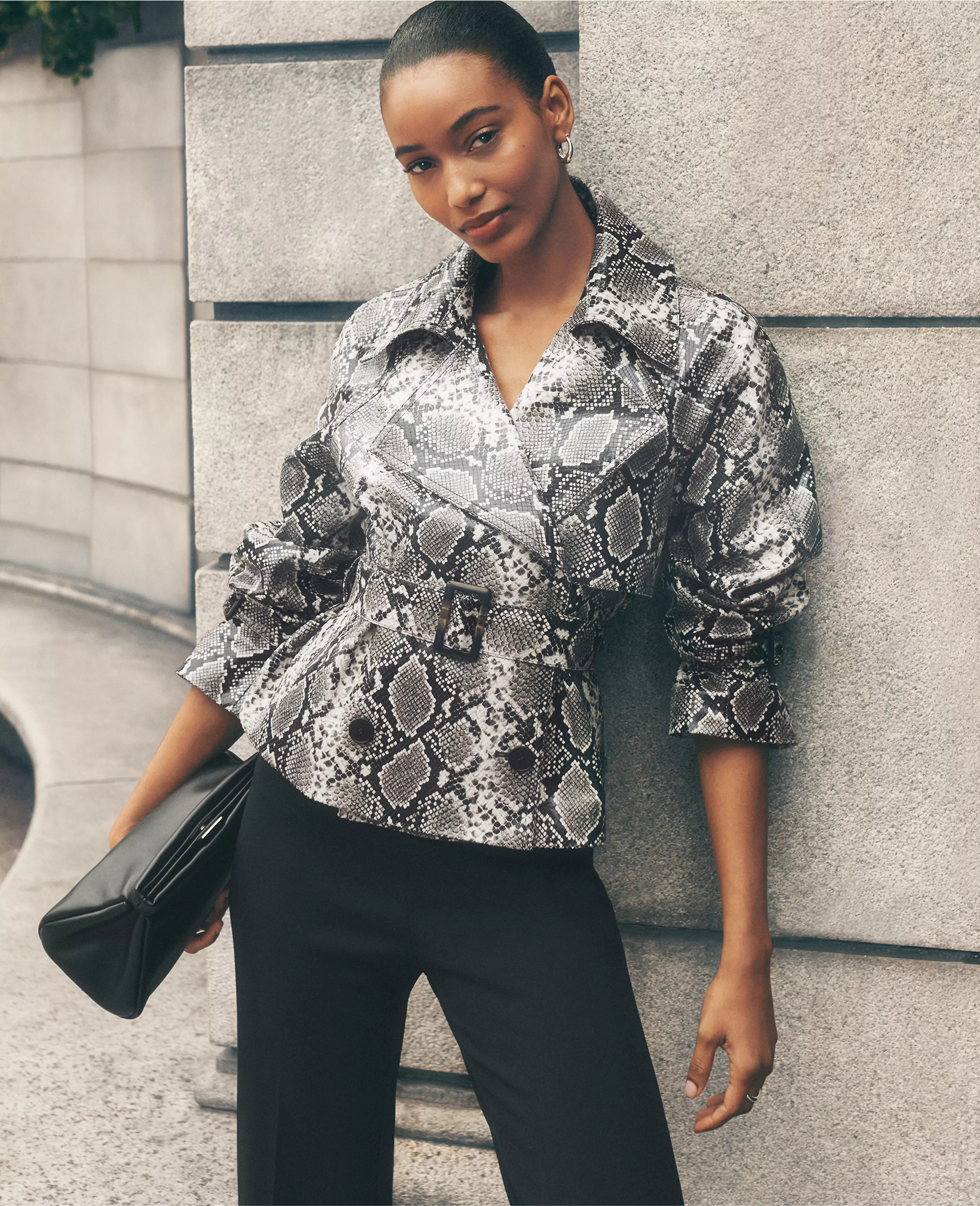 Snake Print Belted Trench Coat | Ann Taylor