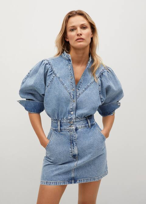 Puffed sleeves denim dress | MANGO (US)