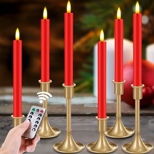 Retisee 6 Pack Taper Candles Holder Set, Candlestick Holders and 10 in Led Taper Candles with Remote Timer Flameless Candles for Holiday Wedding Table Decor(Red) | Amazon (US)
