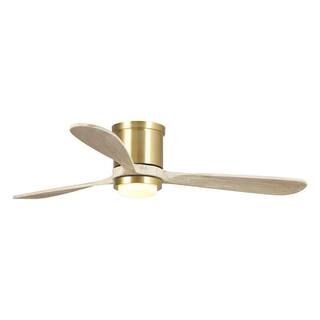 Mayna 52 in. LED Sand Gold Flush Mounted Ceiling Fan with Light and Remote Control | The Home Depot