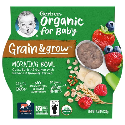 Gerber Organic Grain & Grow Morning Bowl Oats Barley and Red Quinoa with Banana & Summer Berries - 4 | Target