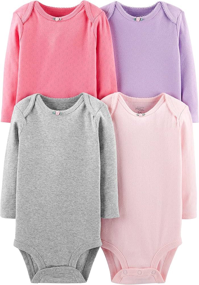 Simple Joys by Carter's Baby Girls' Pointelle Long-Sleeve Bodysuits, Pack of 4 | Amazon (US)