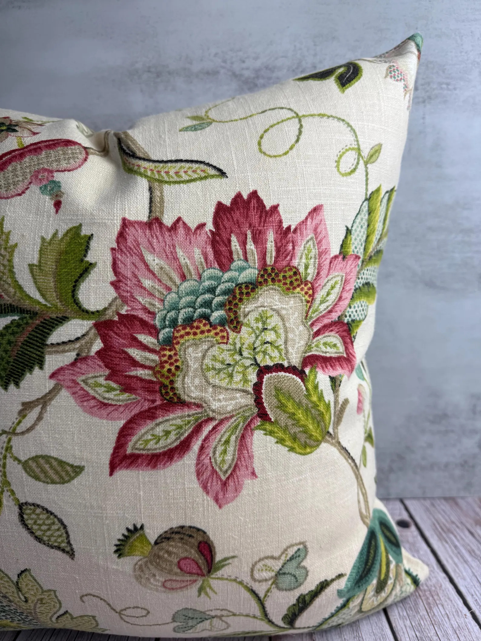 Floral Linen Pillow Cover: Jacobean Print, Pink or Sapphire | Etsy (US)