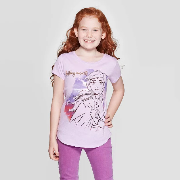 Girls' Disney Frozen Ana Destiny Awaits Short Sleeve T-Shirt - Purple | Target