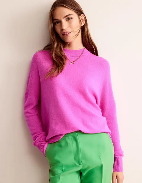 Cashmere Boyfriend Crew Jumper - Neon Pink | Boden (UK & IE)