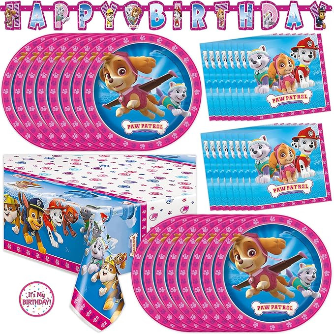Skye Paw Patrol Birthday Decorations | Serves 16 | Banner, Tablecloth, Plates, Napkins Sticker | ... | Amazon (US)