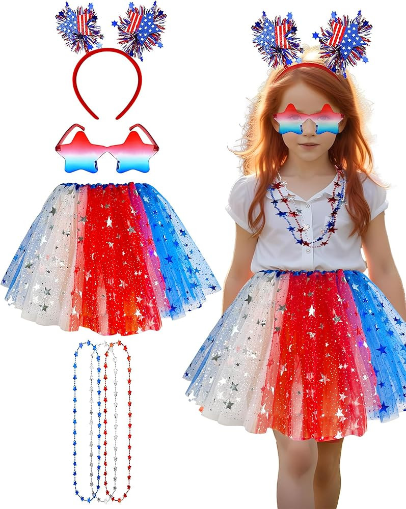 6pcs 4th of July Tutu Set for Girl Red White and Blue Tutu Patriotic Stars Skirts for 4th of July... | Amazon (US)