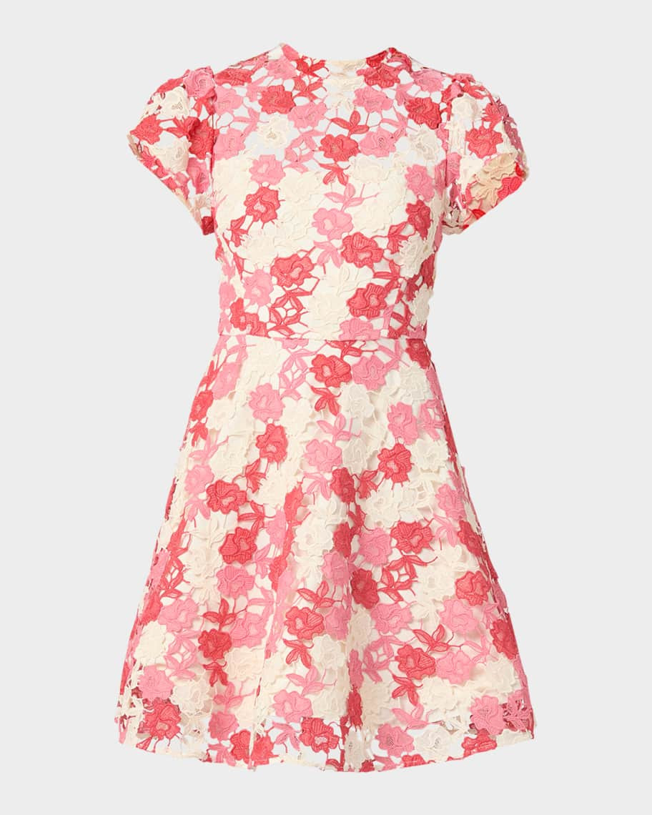 Shoshanna Everlie Puff-Sleeve Floral Lace Mini Dress | Neiman Marcus