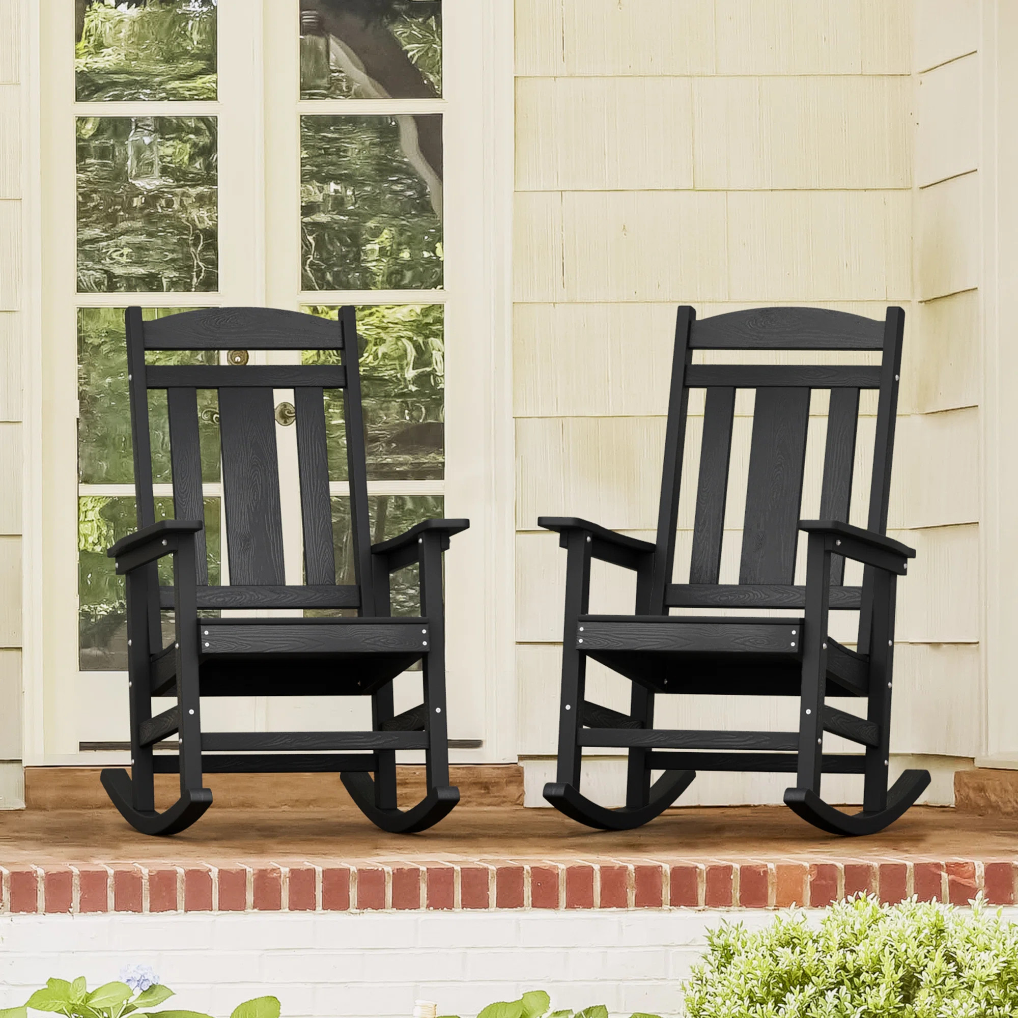 Patio Rocking Chair Set Of 2 , HDPS Poly Rocking Chair, All Weather Resistant Plastic Outdoor Ind... | Wayfair North America