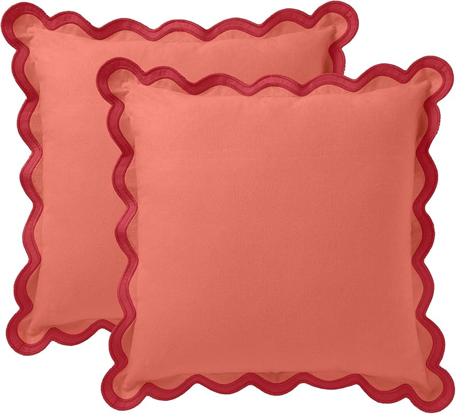 Folkulture Throw Pillow Covers 20x20, Scallop Pillow Cover Set of 2 Decorative Pillow Covers, Cute Throw Pillow Cover or Accent Pillows, Cotton Pillow Covers Standard Size, Red Pillow Covers | Amazon (US)