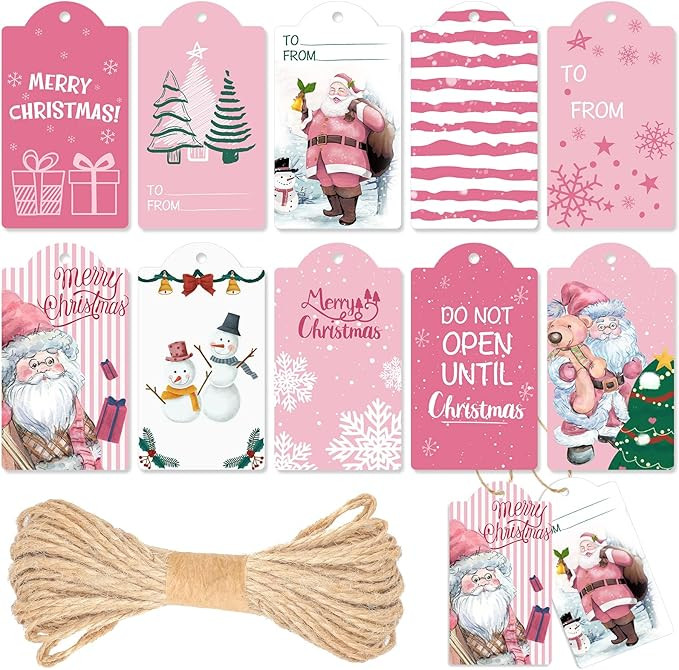 120 Pcs Pink Christmas Gift Tag Winter Paper Gift Tags Christmas Hanging Tags Labels with String ... | Amazon (US)