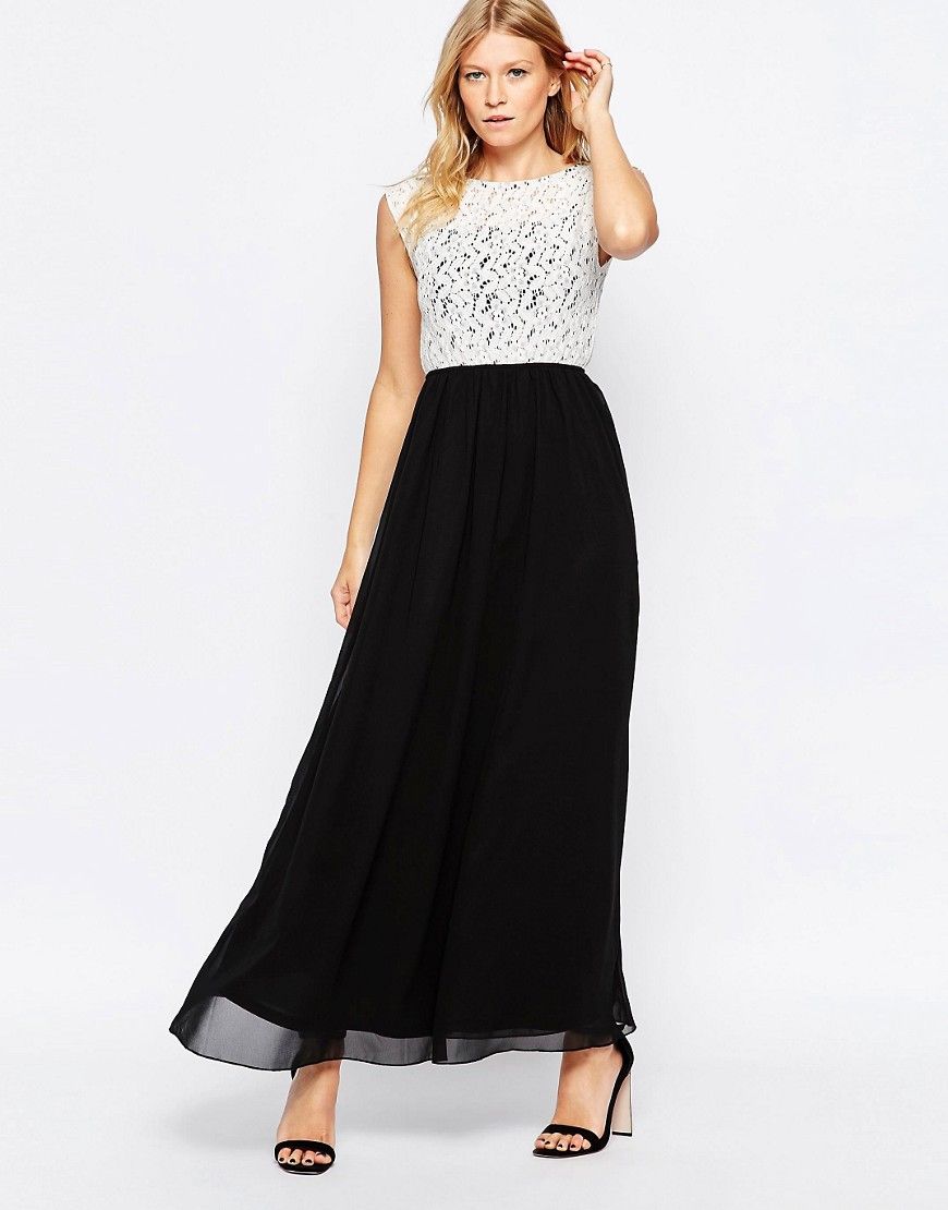 Club L Lace Top Maxi Dress With Chiffon Skirt - Black | ASOS US