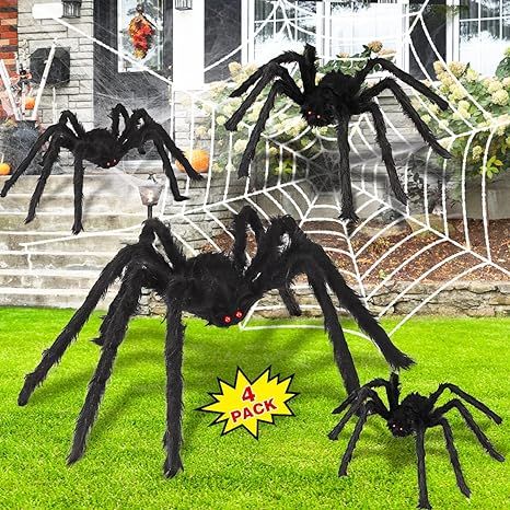 Halloween Spider Decorations, Aitey Halloween Scary Giant Spider Set with 4 Large Fake Spider, Sp... | Amazon (US)