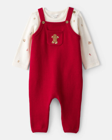Baby Boy Gingerbread Holiday Print Long-Sleeve Overall Set - Red | Carter's Inc