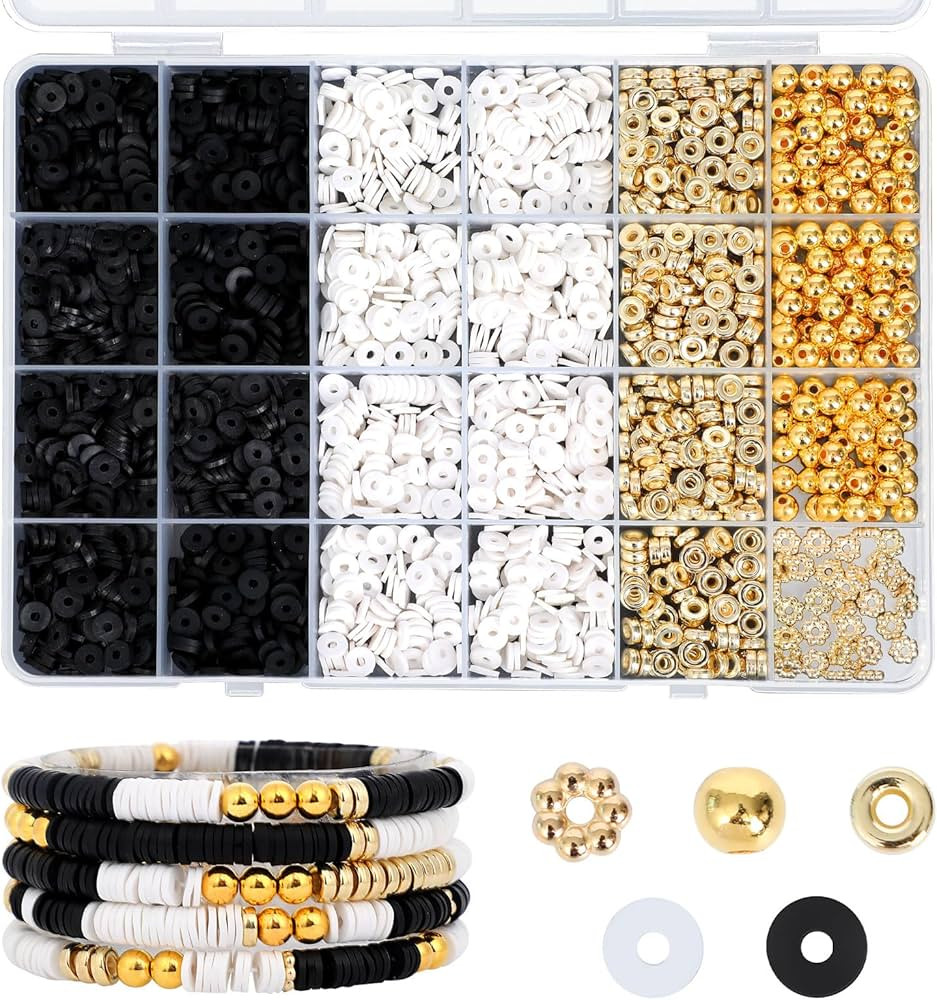 Kesaplan Friendship Bracelets Making Kit, Clay Beads Gold Spacer Beads with Clear Storage Box, Bl... | Amazon (CA)