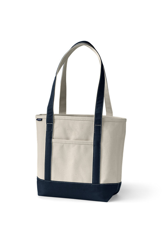Medium 5 Pocket Open Top Long Handle Canvas Tote Bag - Lands' End - Ivory | Lands' End (US)
