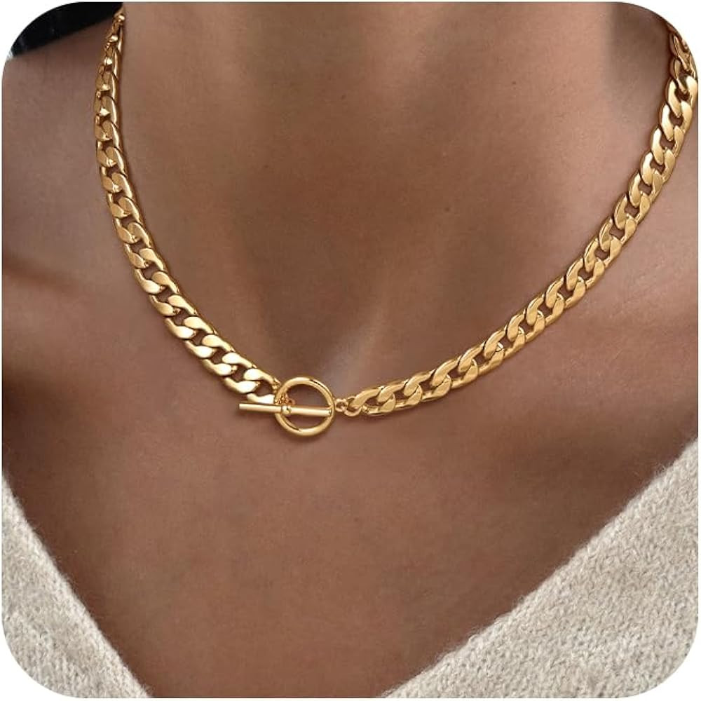 CHESKY 14K Gold Plated Chunky Necklace for Women, Trendy Paperclip Chain Necklace Thick Cross Hea... | Amazon (CA)