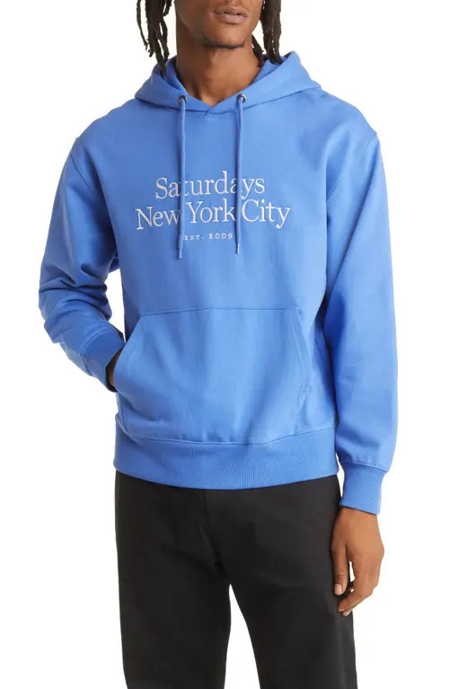 Saturdays NYC Ditch Miller Standard Embroidered Logo Hoodie in Amparo Blue at Nordstrom, Size X-Larg | Nordstrom