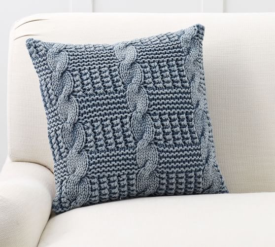 Stonewash Chunky Knit Pillow Cover | Pottery Barn (US)
