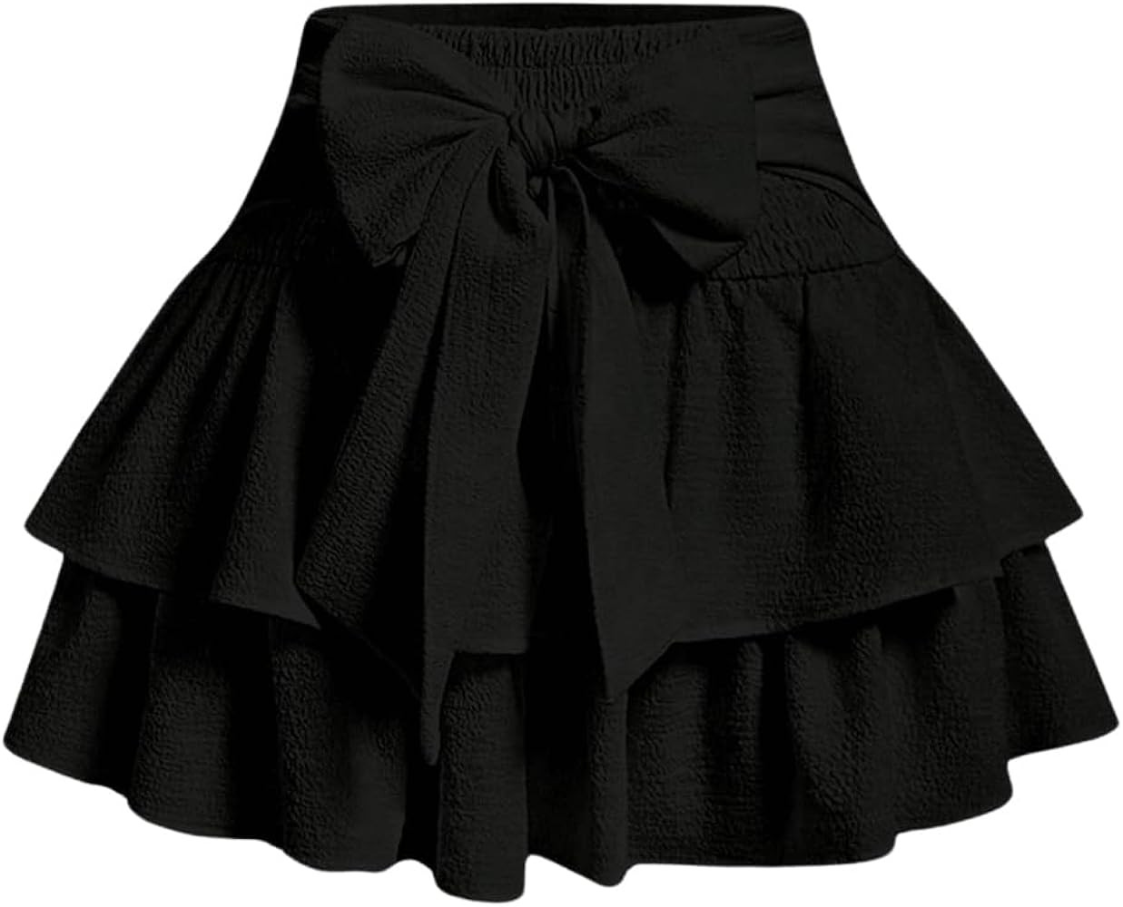 Women's Bow Front Mini Skirt High Shirred Waist Layered Ruffle Hem Short Cake Skirts | Amazon (US)