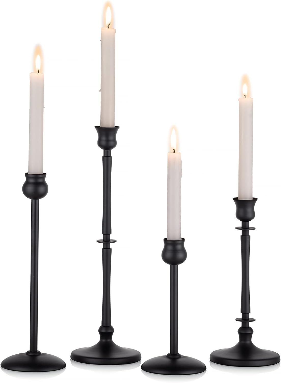 Nuptio Matte Black Candle Holders for Candlesticks & Taper Candles - Set of 4 Candlestick Holder ... | Amazon (US)