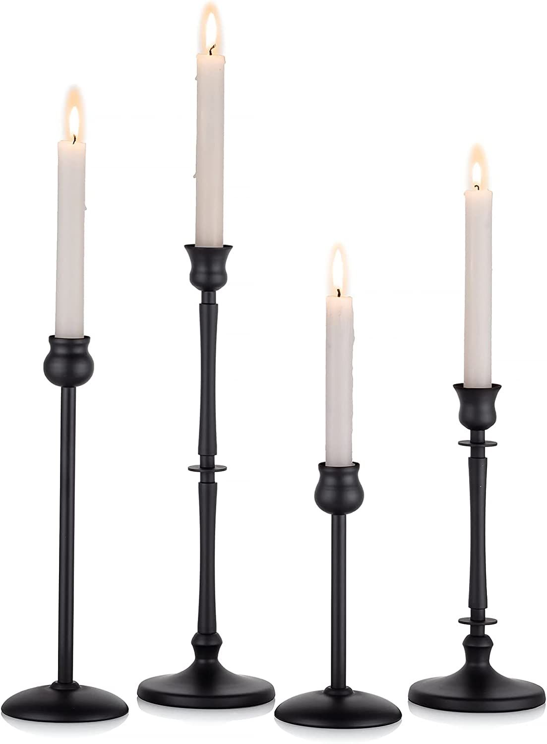 Amazon.com: Nuptio Matte Black Candle Holders for Candlesticks & Taper Candles - Set of 4 Candles... | Amazon (US)