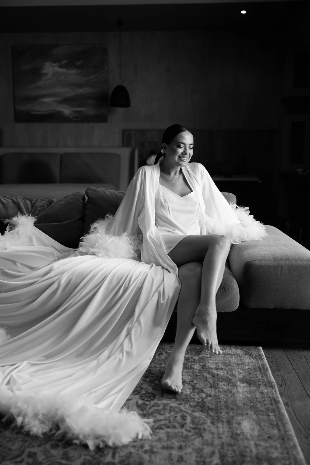 Ivory Satin Bridal Robe with Feathers, Long Train Wedding Morning Robe | Etsy (Global)